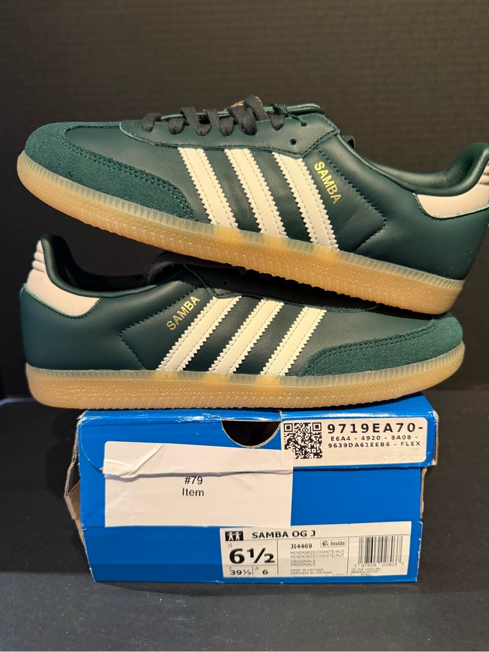 Adidas Samba OG J Men's Green Leather Sneakers 6.5M/7.5W